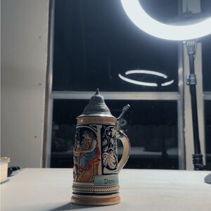 1 Liter German Beer Stein, Painted Tavern Scene